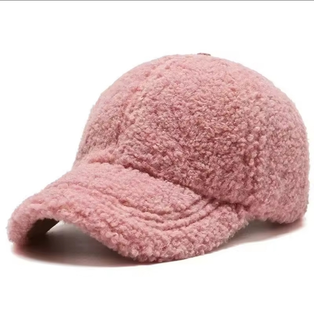 New Unisex Faux Lamb Wool Cozy Pink Baseball trucker Cap hat fall winter